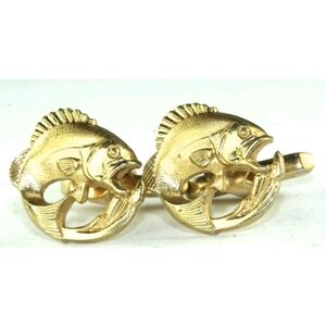 VINTAGE 1950'S HICKOK WIDE MOUTH BASS FISH‎ CUFFLINKS